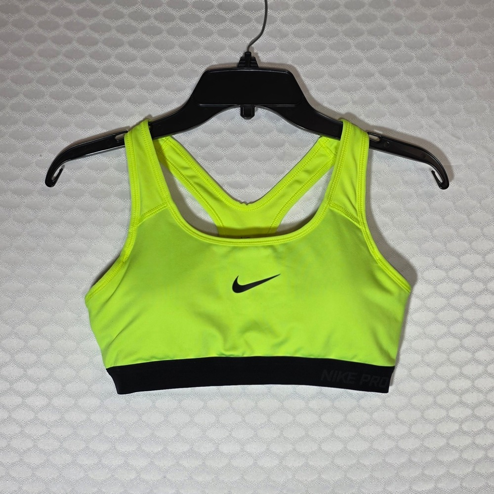 Nike Pro Dri-FIT Sports Bra Neon Yellow Volt Green Racerback Medium